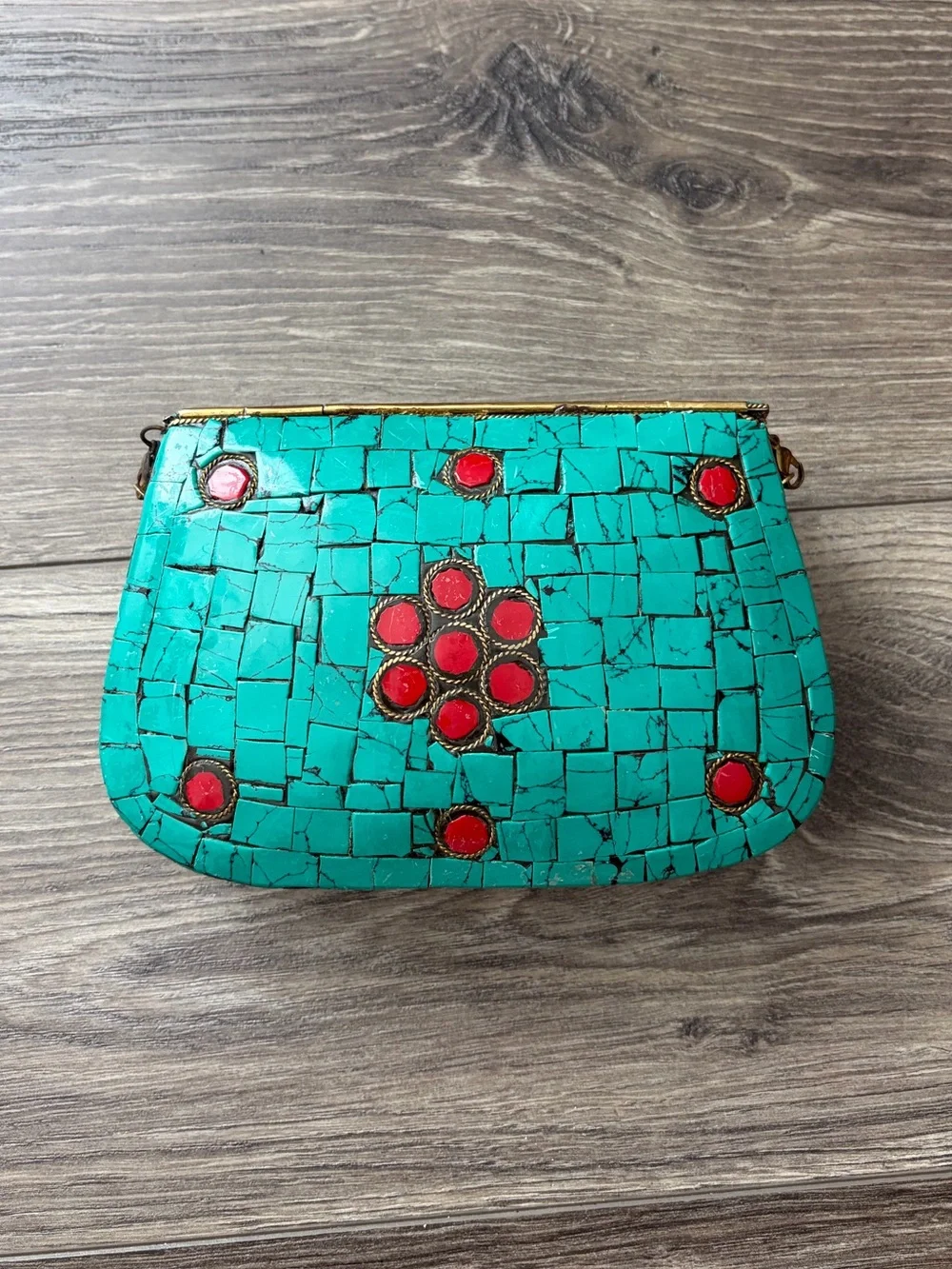 Hard Shell Turquoise Mosaic Stone Iron Women's Clutch